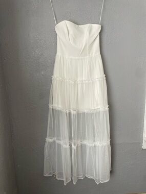 French Connection White Strapless Tiered Mesh Maxi Dress
